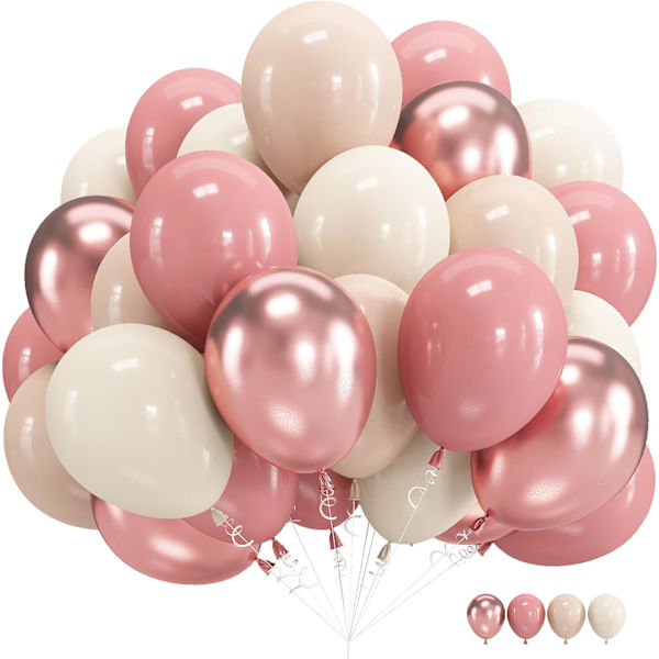 60 Pakker 12 Tommer Festballoner med Bånd til Mænd Kvinder Fødselsdag, Bryllup, Brudebruser, Graduation, Bryllupper Fest Dekoration Dusty Pink Beige