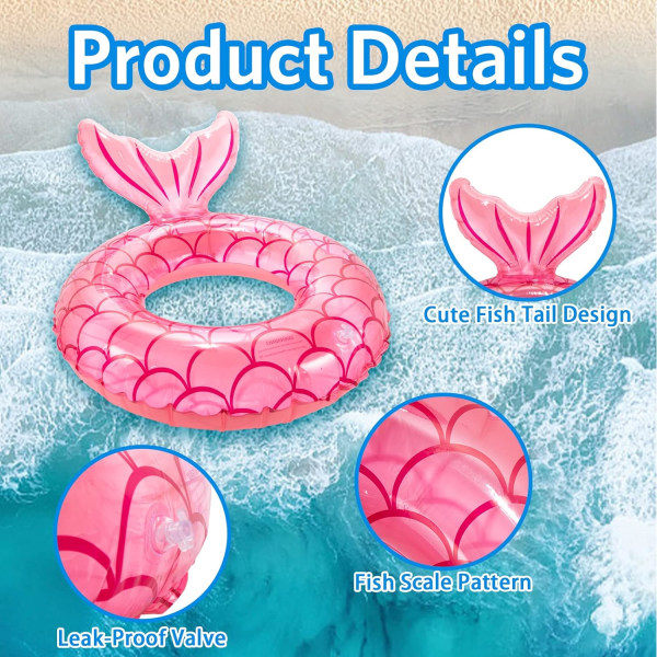 Svømmering til børn, holdbare oppustelige pool floats, havfrue anime gummi float ring, flydende sommer strandfest for 4-9 børn og vandsport Mermaid Pink