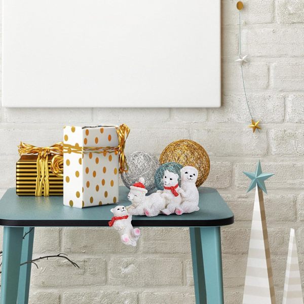 Julebordhjørnedekorasjon, Mini Julefigurer Julepynt til Hylle Skrivebord Bord Harpiksstatuer Julegave White