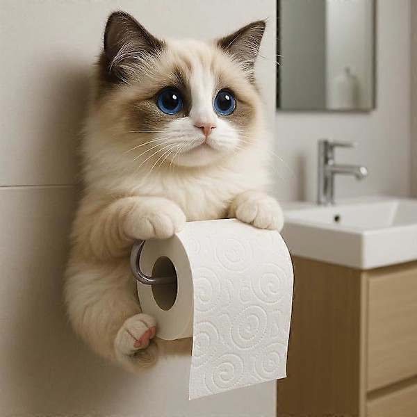 Katttidningshållare, Rolig 3D-kattpappershanddukshållare, Söt dekorativ toalettpappershållare väggmontering för badrum kök, Unika kattälskarpresenter B
