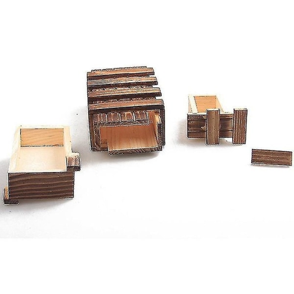 Vintage trä pussellåda med hemlig låda magic fack hjärnteaser