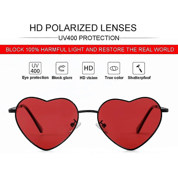 SDIGV Polariserte Hjerte Solbriller for Kvinner Mote Nydelig Stil Metallramme UV400 Beskyttelse Linse Black Red