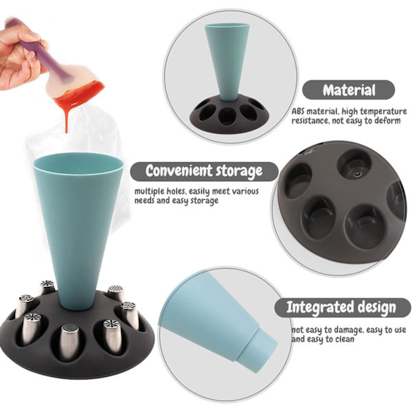 Sprøjtepose Stativ, Konditorpose Holder, Sprøjtepose Holder med 8 Slots Dyser Holder, Plastik Konditorpose Stativ