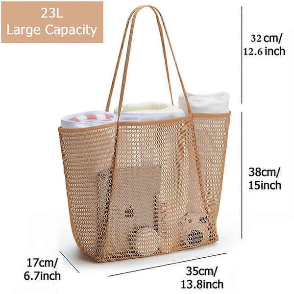 Mesh Strandtasker til Kvinder, Store Strandtasker Egnet til Strand Svømmebassiner Rejse Strand Essentials COFFEE