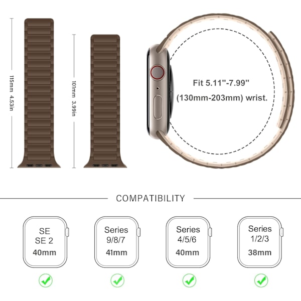 Magnetiska klockarmband kompatibla med Apple Watch-armband Mjukt silikonersättningsband designat för iWatch Brown 38/40/41mm