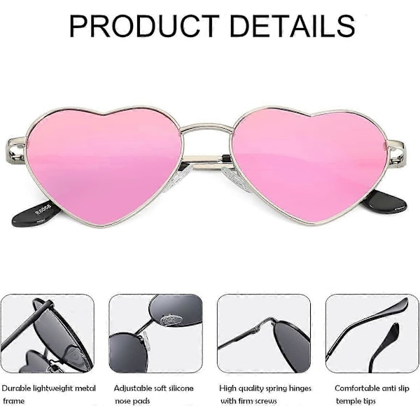 SDIGV Polariserade hjärtformade solglasögon för kvinnor, moderiktig söt stil, metallram, UV400-skydd Pink