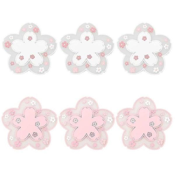 6 Pcs Cherry Blossom Cup Mat, Sakura Heat Resistant Coaster, Non Slip Pvc Soft Sakura Mat For Home K