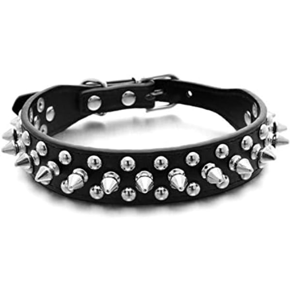 Mushrooms Spiked Rivet Studded Justerbar Pu Læder Halsbånd til Katte Hvalpe Hunde Black M