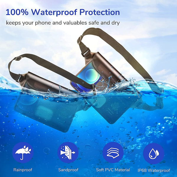 Vattentät påsväska med justerbar midjerem-skärm Berörbar torrväska med justerbart bälte för telefon Värdesaker för strandsimning Snorkling Boati