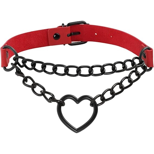 Punk Goth PU Läder Choker Halsband med Hjärthänge Berlocker Choker för Kvinnor Män H