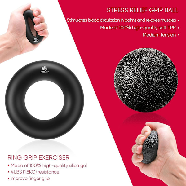 Fitbeast Handtränare Fingertränare, Greppstyrka Tränare Träningsset - 5-pack, Justerbar Grepptränare, Finger Träningsutrustning, Handledstränare,