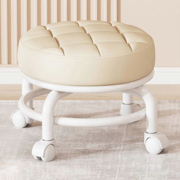 360° Roterande Rullpall Hushållspall Flyttbar Pall Lågt Buller Remhjul Låg Pall Universella Svängbara Hjul För Kök Hem Beige 30cmx28cmx6cm