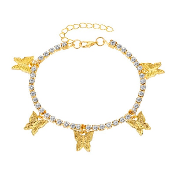 Butterfly Anklet For Women Teen Girls, Rhinestone Inlay Chain gold