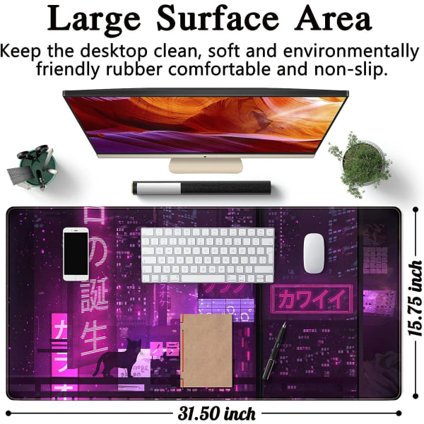 Lilla Gaming Musematte Japansk Skrivebordsmatte XXL Utvidet Anime Kul Stor Musematte 400*900*3mm