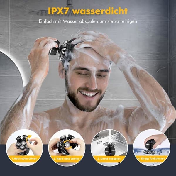 Hodebarbermaskin for menn, 7D elektrisk barbermaskin for menn - 6-i-1 våt- og hodebarberer