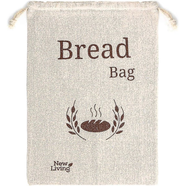 2-pakning New Living Naturlig Lin Brødpose | Økologisk Blanding | 2 X Gjenbrukbare Brødposer | Matlagringspose | Brødoppbevaringsposer | 38x27 Cm | Øko Brødpose
