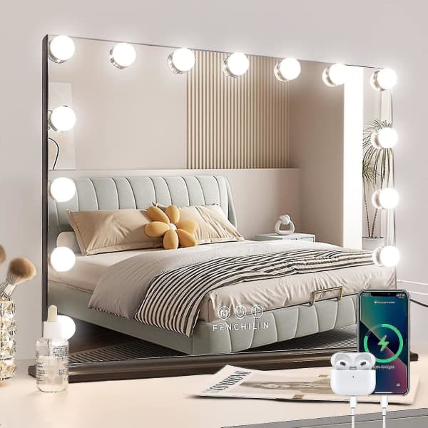 LED Spejl USB Makeup med Lys 14 Pærer 3 Lysindstillinger