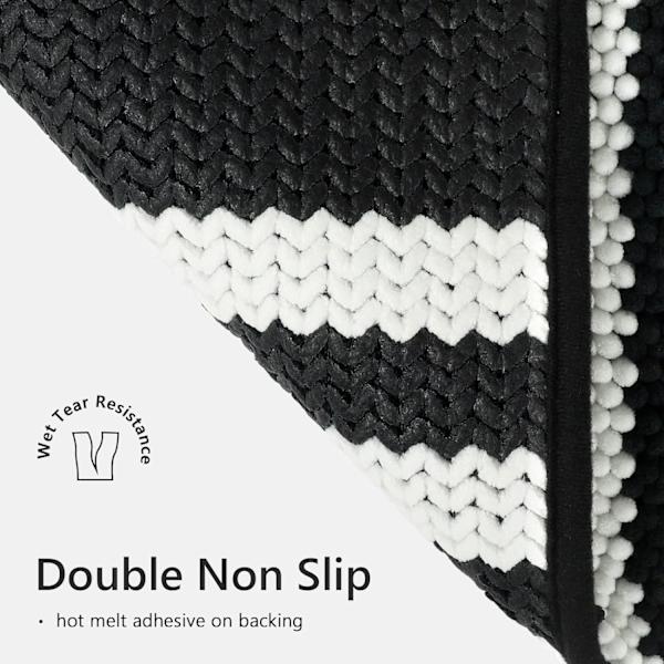 Badematte Teppe Ekstra Myk og Absorberende Fluffy Stripete Chenille, Sklisikker Lussete Badegulvmatte, Maskinvaskbar (40 x 60 cm) Black