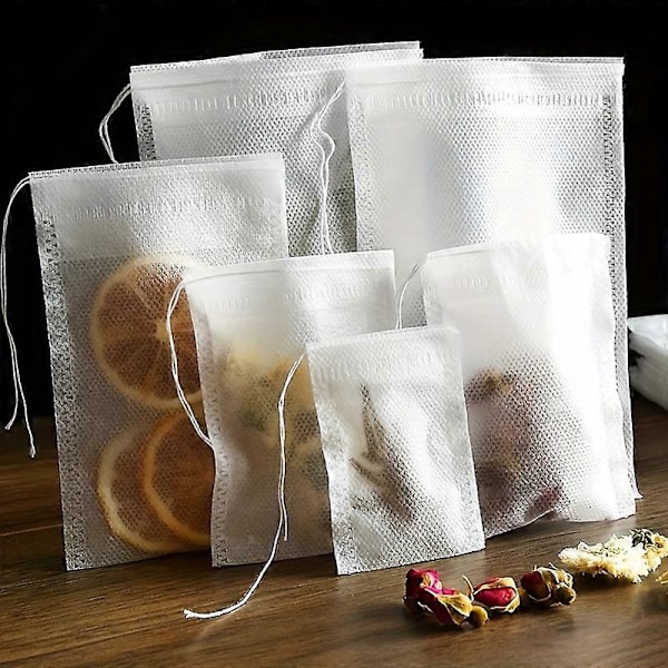 200 stk. Krydderiposer til madlavning, suppeposer, genanvendelige suppeposer med snøre, transparente nonwoven engangs teposer til krydderi te-infuser, krydderifiltre 9*10cm-3.54*3.94in