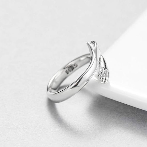 Kvinnors Kramaring - Justerbar Silverring Ge Mig En Kram Ring, Kärlek Kramar Händer Öppen Ring Smycken för Flickor Kvinnor Män