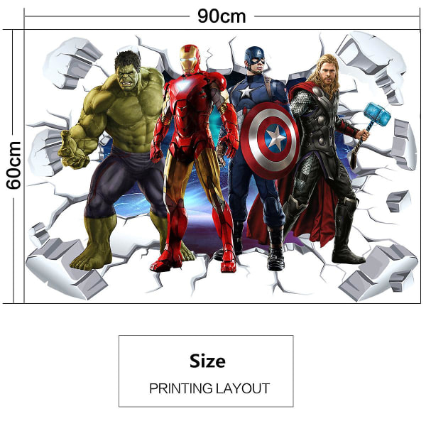 3D Avengers -seinätarra Marvel Super Hero -tapetti huoneen sisustukseen