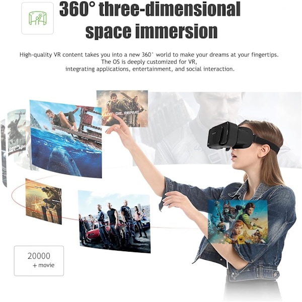 3D VR Virtual Reality Briller, Nyd de Bedste Spil og Videoer (med Bluetooth Controller), Kompatibel 5 Tommer - 7 Tommer