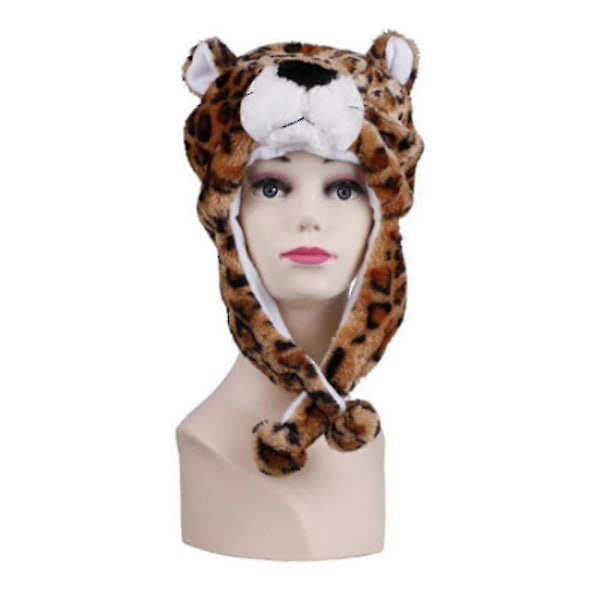 Plushdjurhuvor i en storlek, keps i polyester med fleecefoder Leopard