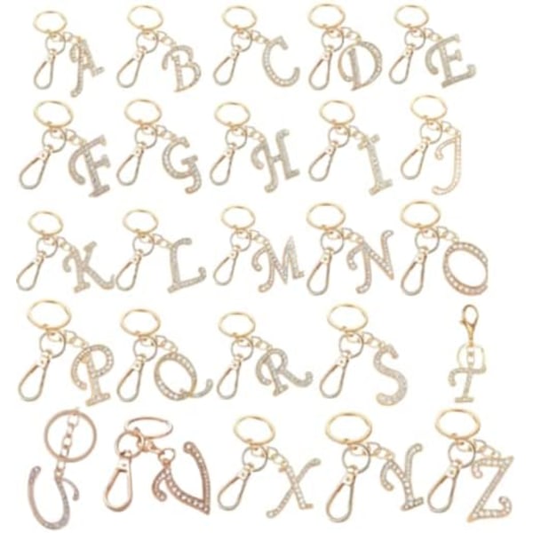 Nyckelring i guldpläterad legering för kvinnor med kristallrhinestone-initial T