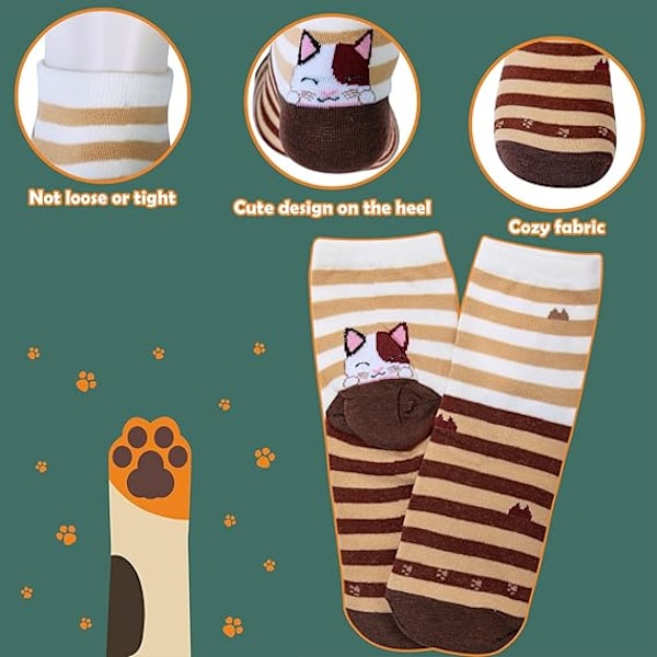 Søde 5 Par Kvinders Strømper Sjove Søde Dyr Damer Strømper Kat Hund Strømper Gave til Kvinder, One Size Polka dot striped cat