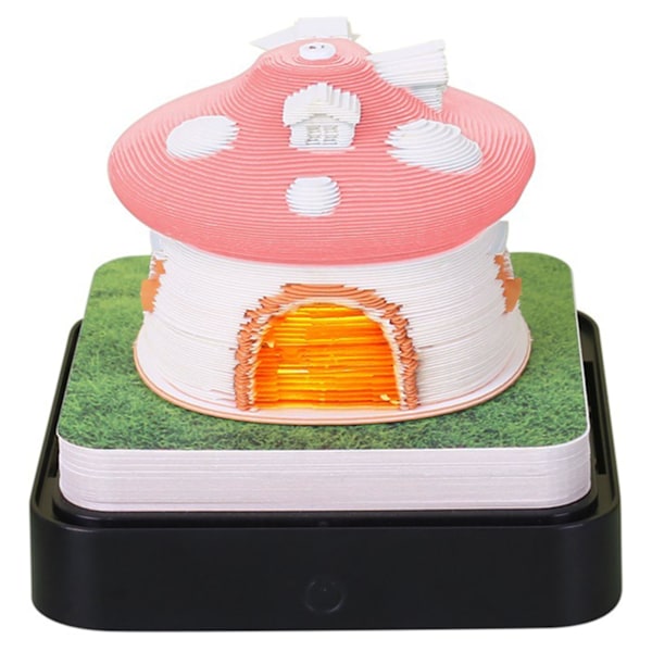 2024 Kalender Memoblock Med Lampor Intressant Formad 3d Kalender Anteckningsblock För Familj Vän Granne Gåva Mushroom House Pink
