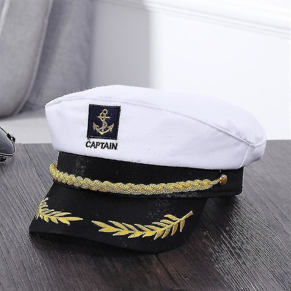 Voksen Yacht Båd Skib Sailor Kaptajn Kostume Hat Cap Navy Marine Admiral Broderet Kaptajnens Kasket (Hvid)