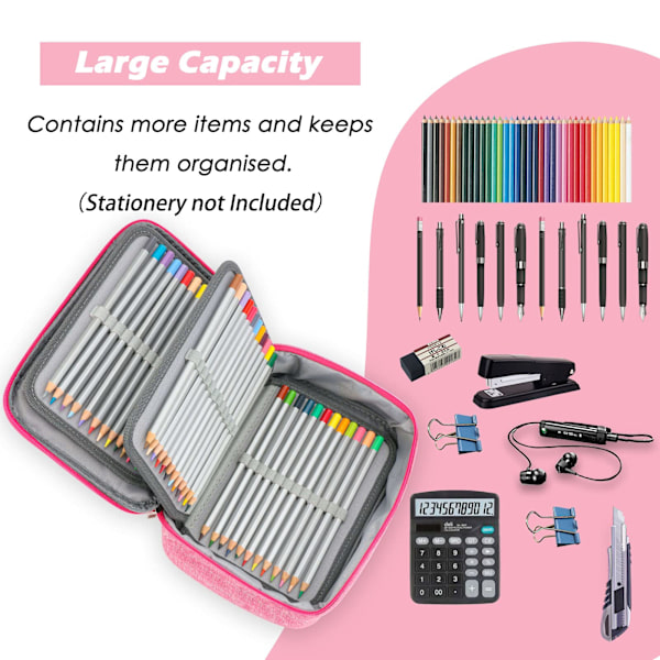 Blyantsæske, Multifunktionel Stor Kapacitet Blyantsæske Blyantpung Wrap Farveblyant Holder Organizer Papirvarer Taske Pink