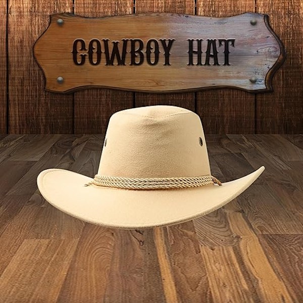 Cowboy Hat Western Solhat Faux Felt Læder Suede Fancy Dress Party Kostume Outfit Rejse Udendørs Solbeskyttelse Mænd Kvinder Beige