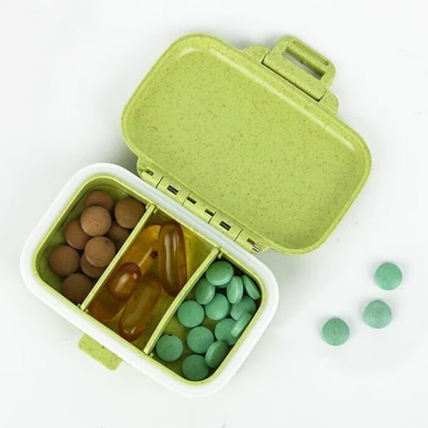 2-pack liten pillerask med 3 fack, daglig pillerask för fickan, rese-pillerask, portabel pillerbehållare Green