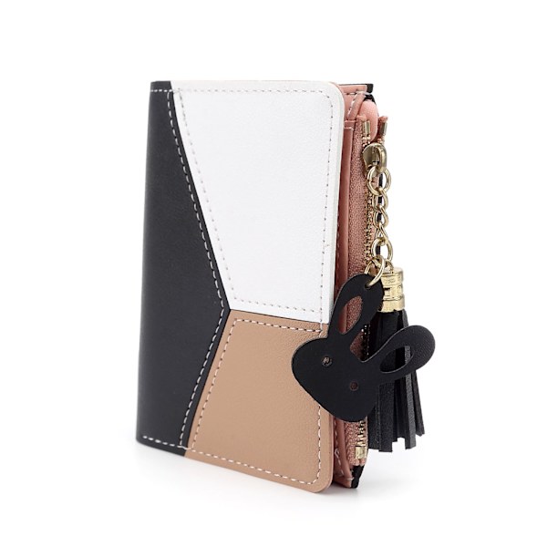 Små plånböcker för kvinnor Tassels PU Läder Mynt Dragkedja Fickplånbok med Kaninformade Metall Tassels Hänge Plånbok Black