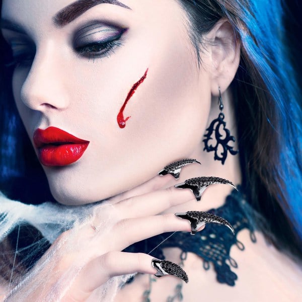 5 stk Halloween Fingerkløer Negle - Gothic Punk Rhinestones Negle