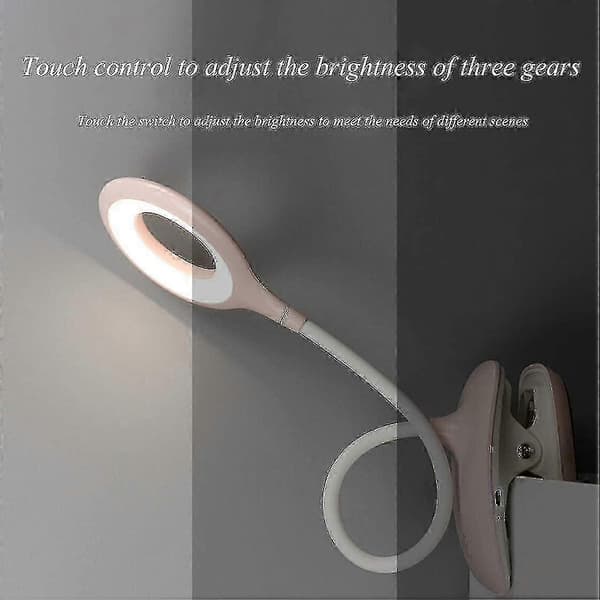 LED Klips-på Leselampe Dimbar Øyevern Bordlampe Pink