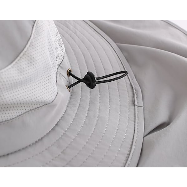 Solhatt med UPF 50+ Mesh, Bred Brätte, Fiskehatt med Nackskydd, Vandringshatt för Män Light Gray
