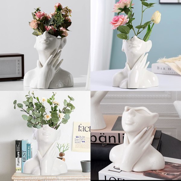 Vit Keramisk Vas Ansiktsform Halv Kropp Byst Modern Dekorativ Nordisk Modell Blomvas