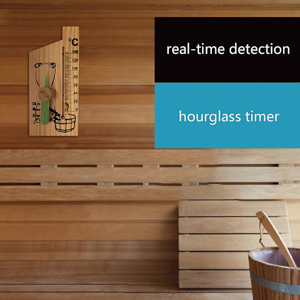 2-in-1 Saunatermometri ja Hiekka-ajastin Tuntikello Puinen Termometri Lämpömittari