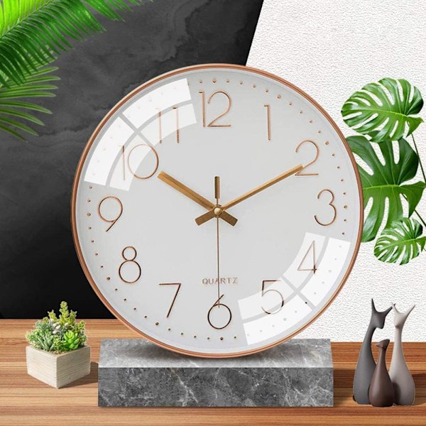 12 tommer lydløs vægur uden tikken 30 cm moderne kvarts-vægur med sekundviser, batteridrevet, til hjemmet, stuen, soveværelset, kontoret, køkkenet, skolen White-rose Gold
