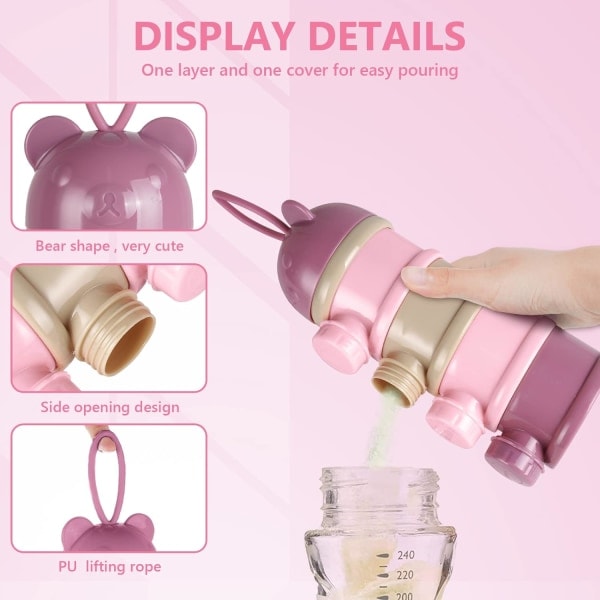 Babymælk Pulver Dispenser, Bærbar 4 Lag 270ml Per Lag Twist-Lock Rum, Børn Baby Opbevaringsbeholder Stabelbare Beholdere Pink/Purple