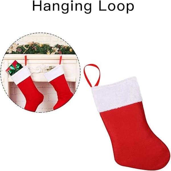 Jultomtens strumpa i röd filt, hängande säck, julstrumpa för öppen spis, plyschstrumpa för juldekoration