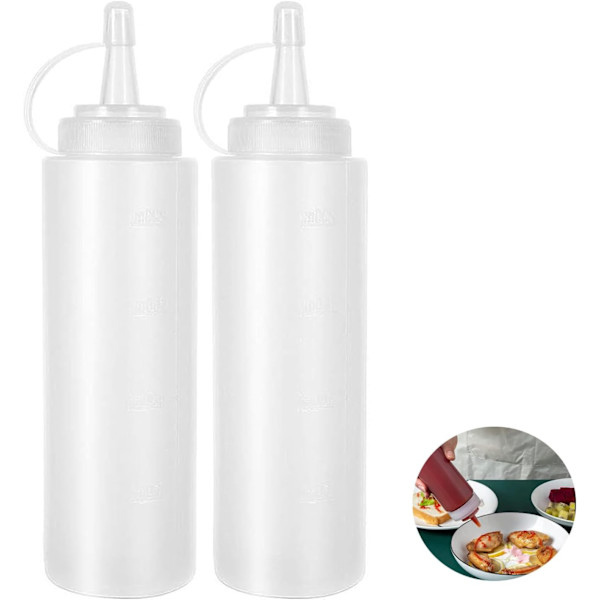 2 stk. BPA-fri Plastik Squeeze-flasker til Krydderier - Lækagesikre, Genanvendelige, Nemme at Klemme, Ideelle til Saucer, Olier, 250ML