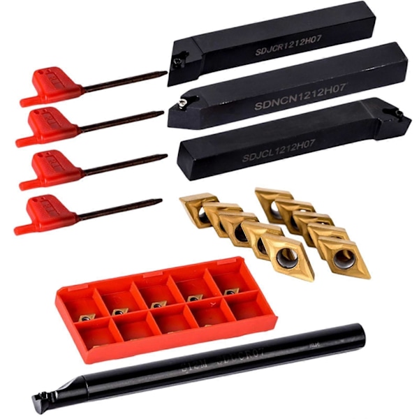 18-delars Mini Svarv Indexerbar Karbid Vändverktyg Hållare Bits Set med DCMT070204 Indexerbart Karbid Vändskär