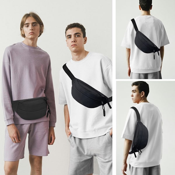 Lång Hållare Midjeväska Fanny Pack för Kvinnor Män Mode Midjeväska Bumbag Cross Body Justerbar Reseväska Stora Fickor för Löpning Black