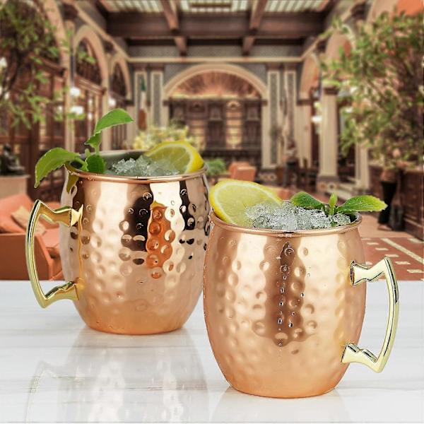 Moscow Mule Mugg-Set med 2 Hammrade Koppar-Rostfritt Stål Foder-3,7\" Diameter x 4\" Hög (Roséguld)