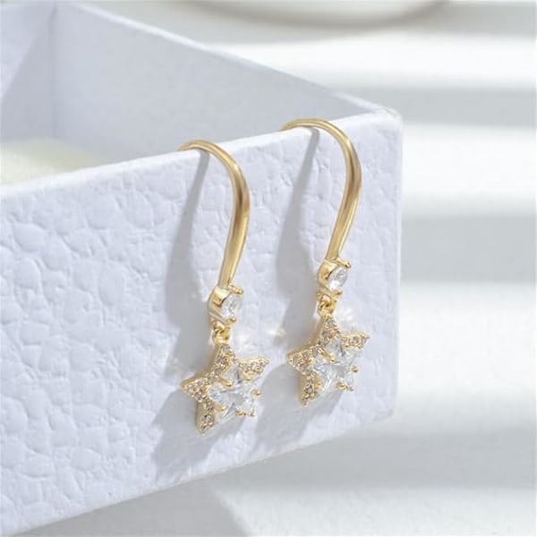 Krystallstjerne Dangle Hook Studs Ørepynt for Kvinner Jenter post Pin Elegant Klassisk Kubisk Zirkonia Stjerner Huggie Dangle