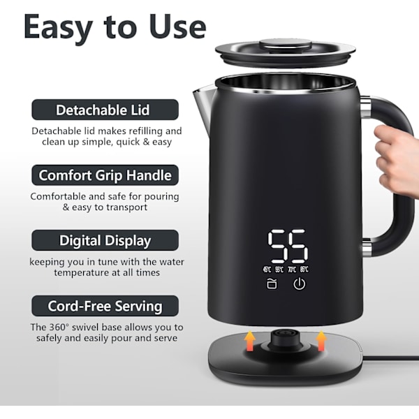 1,7 litran vedenkeitin lämpötilan säädöllä 45-100 °C, automaattinen virrankatkaisu, Inoxide Kettle Maple, 1500 W