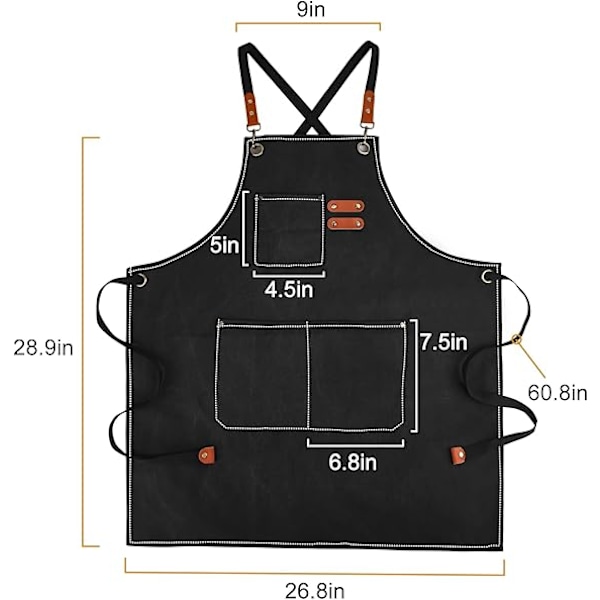 Lerreklede i Canvas for Menn med Lommer, Justerbar Stropp og Store Lommer, Kjøkken Matlaging Baking Kokk Lerreklede